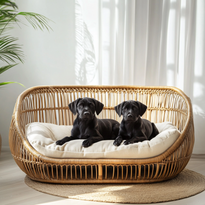 Pet bed, wicker dog bed, cat bed, American-style retro solid wood animal house furniture, Teddy Bichon Frise dog mattress - Image 2