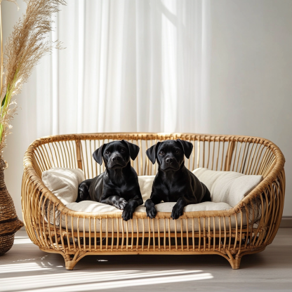 Pet bed, wicker dog bed, cat bed, American-style retro solid wood animal house furniture, Teddy Bichon Frise dog mattress - Image 2