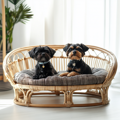 Pet bed, wicker dog bed, cat bed, American-style retro solid wood animal house furniture, Teddy Bichon Frise dog mattress - Image 3