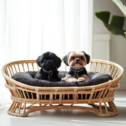 Pet bed, wicker dog bed, cat bed, American-style retro solid wood animal house furniture, Teddy Bichon Frise dog mattress - Image 8