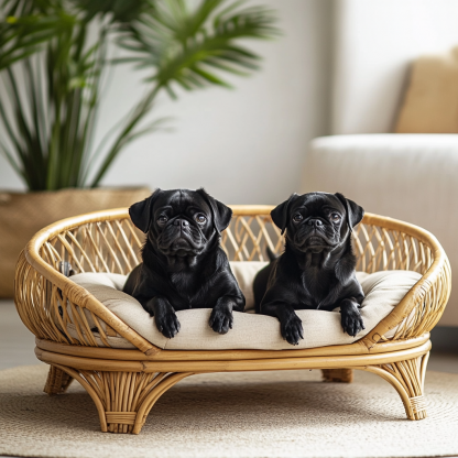 Pet bed, wicker dog bed, cat bed, American-style retro solid wood animal house furniture, Teddy Bichon Frise dog mattress - Image 3