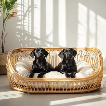 Pet bed, wicker dog bed, cat bed, American-style retro solid wood animal house furniture, Teddy Bichon Frise dog mattress - Image 2