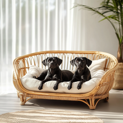 Pet bed, wicker dog bed, cat bed, American-style retro solid wood animal house furniture, Teddy Bichon Frise dog mattress - Image 4