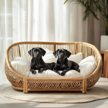 Pet bed, wicker dog bed, cat bed, American-style retro solid wood animal house furniture, Teddy Bichon Frise dog mattress - Image 3