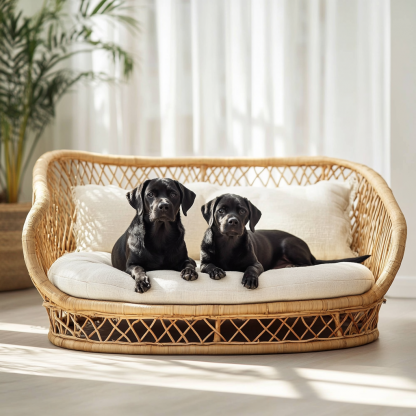 Pet bed, wicker dog bed, cat bed, American-style retro solid wood animal house furniture, Teddy Bichon Frise dog mattress - Image 2