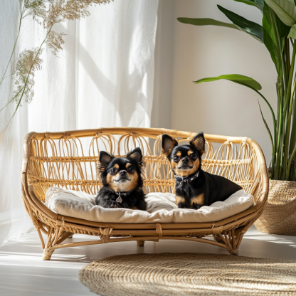 Pet bed, wicker dog bed, cat bed, American-style retro solid wood animal house furniture, Teddy Bichon Frise dog mattress - Image 5