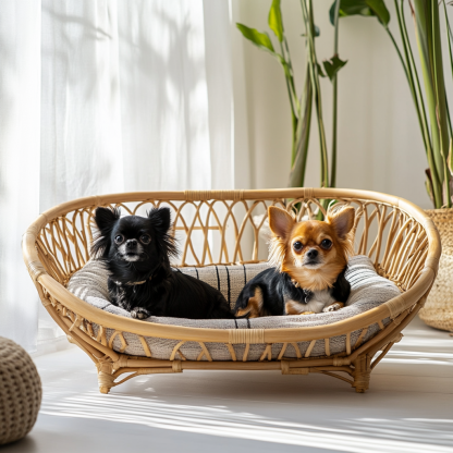 Pet bed, wicker dog bed, cat bed, American-style retro solid wood animal house furniture, Teddy Bichon Frise dog mattress - Image 4