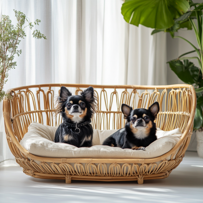 Pet bed, wicker dog bed, cat bed, American-style retro solid wood animal house furniture, Teddy Bichon Frise dog mattress - Image 3