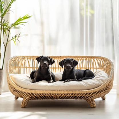 Pet bed, wicker dog bed, cat bed, American-style retro solid wood animal house furniture, Teddy Bichon Frise dog mattress - Image 5
