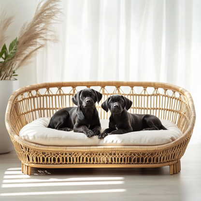 Pet bed, wicker dog bed, cat bed, American-style retro solid wood animal house furniture, Teddy Bichon Frise dog mattress - Image 4