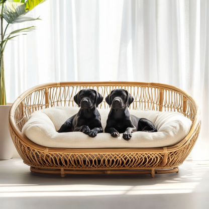 Pet bed, wicker dog bed, cat bed, American-style retro solid wood animal house furniture, Teddy Bichon Frise dog mattress - Image 3