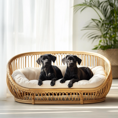 Pet bed, wicker dog bed, cat bed, American-style retro solid wood animal house furniture, Teddy Bichon Frise dog mattress - Image 2