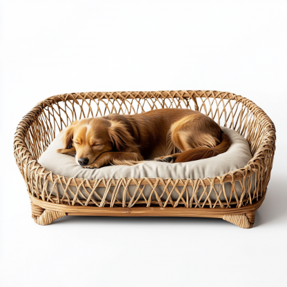 Pet bed, wicker dog bed, cat bed, American-style retro solid wood animal house furniture, Teddy Bichon Frise dog mattress - Image 4