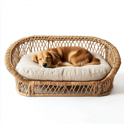 Pet bed, wicker dog bed, cat bed, American-style retro solid wood animal house furniture, Teddy Bichon Frise dog mattress - Image 3