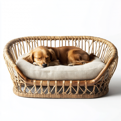 Pet bed, wicker dog bed, cat bed, American-style retro solid wood animal house furniture, Teddy Bichon Frise dog mattress - Image 2
