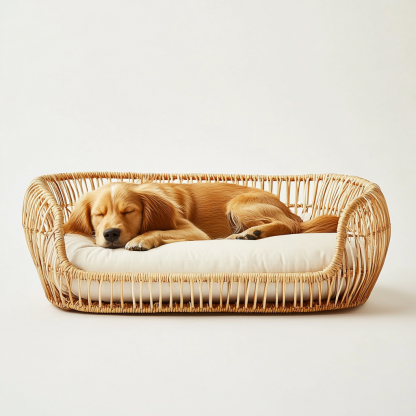 Pet bed, wicker dog bed, cat bed, American-style retro solid wood animal house furniture, Teddy Bichon Frise dog mattress - Image 5