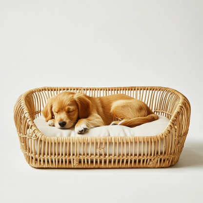 Pet bed, wicker dog bed, cat bed, American-style retro solid wood animal house furniture, Teddy Bichon Frise dog mattress - Image 4
