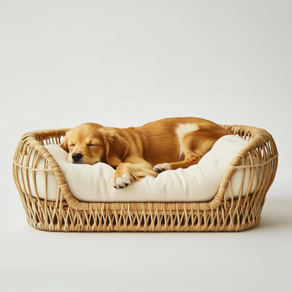 Pet bed, wicker dog bed, cat bed, American-style retro solid wood animal house furniture, Teddy Bichon Frise dog mattress - Image 3