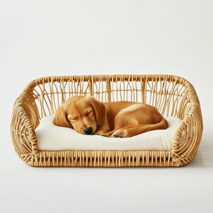 Pet bed, wicker dog bed, cat bed, American-style retro solid wood animal house furniture, Teddy Bichon Frise dog mattress - Image 2