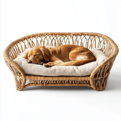 Pet bed, wicker dog bed, cat bed, American-style retro solid wood animal house furniture, Teddy Bichon Frise dog mattress - Image 4