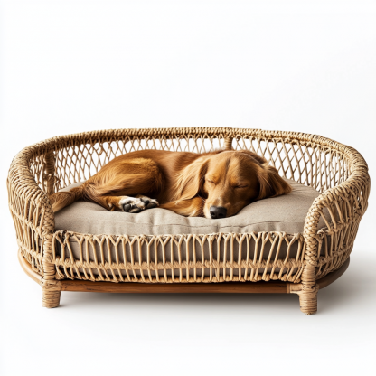 Pet bed, wicker dog bed, cat bed, American-style retro solid wood animal house furniture, Teddy Bichon Frise dog mattress - Image 3