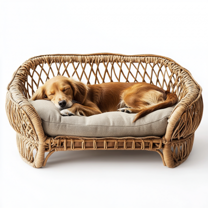 Pet bed, wicker dog bed, cat bed, American-style retro solid wood animal house furniture, Teddy Bichon Frise dog mattress - Image 2