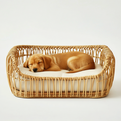 Pet bed, wicker dog bed, cat bed, American-style retro solid wood animal house furniture, Teddy Bichon Frise dog mattressv - Image 5