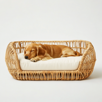Pet bed, wicker dog bed, cat bed, American-style retro solid wood animal house furniture, Teddy Bichon Frise dog mattressv - Image 4