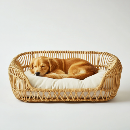 Pet bed, wicker dog bed, cat bed, American-style retro solid wood animal house furniture, Teddy Bichon Frise dog mattressv - Image 2