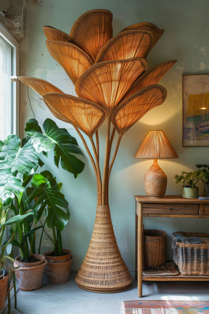 Chinese-style retro floor lamp, living room, hotel, villa, leisure club, creative bowling, rattan lamp, floor table lamp - Image 11