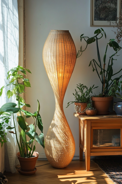 Wabi-sabi style rattan floor lamp, homestay hotel model room decorative item, Zen, Japanese and Chinese retro style - Image 6