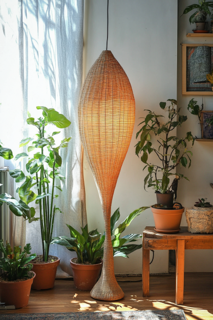 Wabi-sabi style rattan floor lamp, homestay hotel model room decorative item, Zen, Japanese and Chinese retro style - Image 5