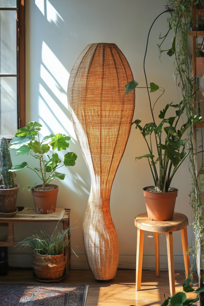Wabi-sabi style rattan floor lamp, homestay hotel model room decorative item, Zen, Japanese and Chinese retro style - Image 3