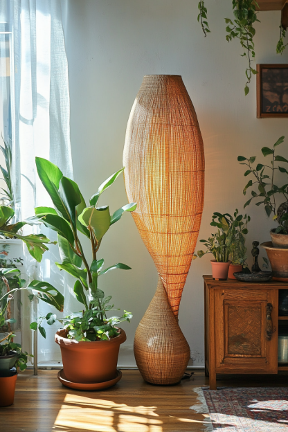Rattan decorative floor lamp, Zen-inspired tea room, homestay, living room, sofa, bedroom lamp, retro upright rattan floor lamp - Image 7