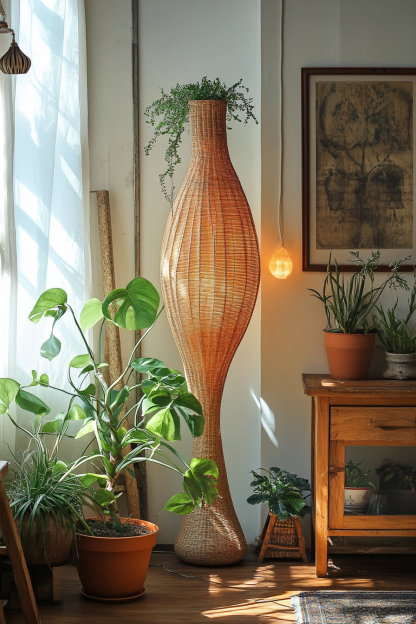 Rattan decorative floor lamp, Zen-inspired tea room, homestay, living room, sofa, bedroom lamp, retro upright rattan floor lamp - Image 6