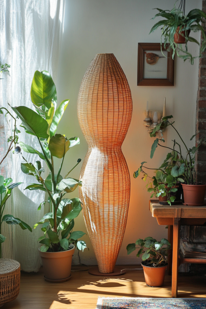 Rattan decorative floor lamp, Zen-inspired tea room, homestay, living room, sofa, bedroom lamp, retro upright rattan floor lamp - Image 5