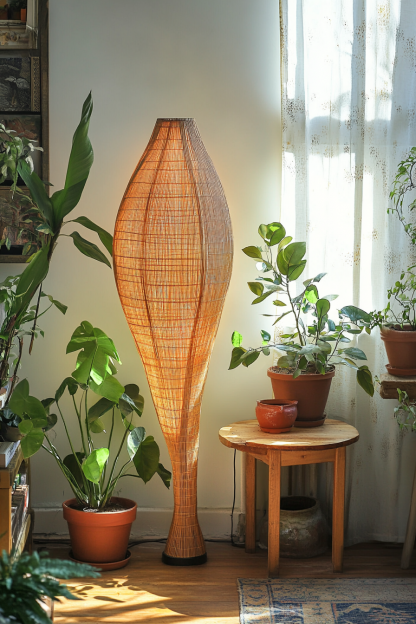 Rattan decorative floor lamp, Zen-inspired tea room, homestay, living room, sofa, bedroom lamp, retro upright rattan floor lamp - Image 4