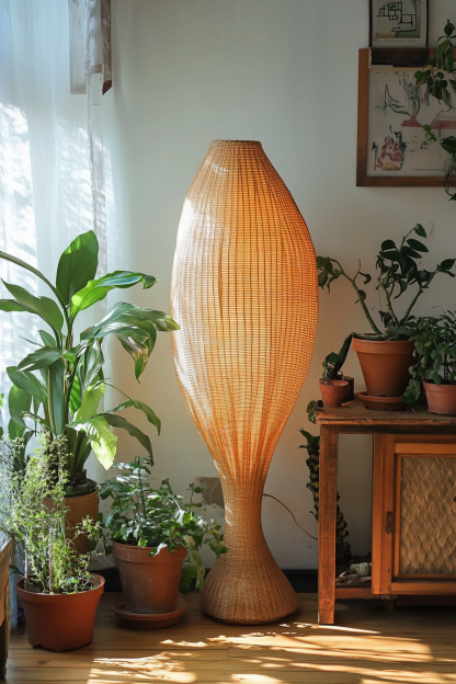 Wabi-sabi style rattan floor lamp, homestay hotel model room decorative item, Zen, Japanese and Chinese retro style - Image 2