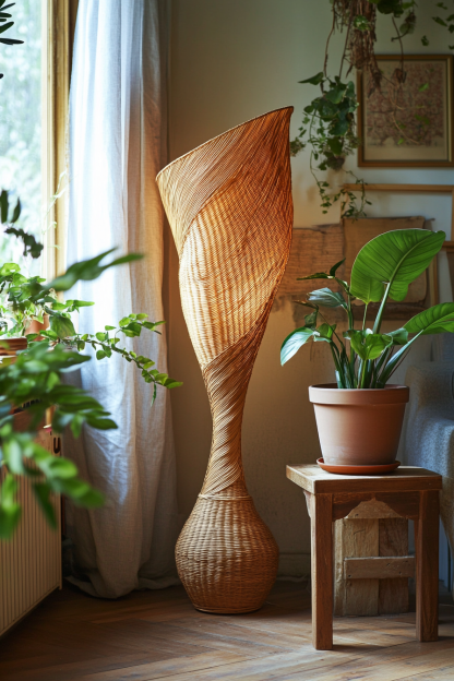 Wabi-sabi style rattan floor lamp, homestay hotel model room decorative item, Zen, Japanese and Chinese retro style - Image 9