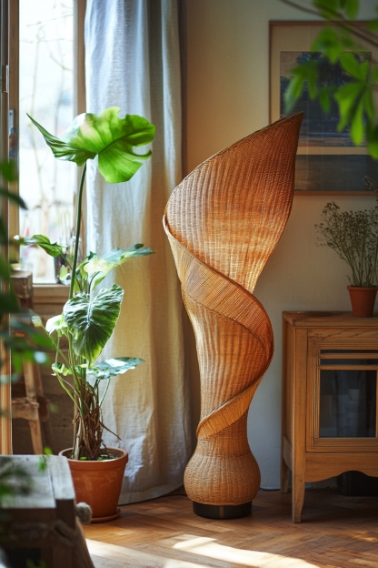 Wabi-sabi style rattan floor lamp, homestay hotel model room decorative item, Zen, Japanese and Chinese retro style