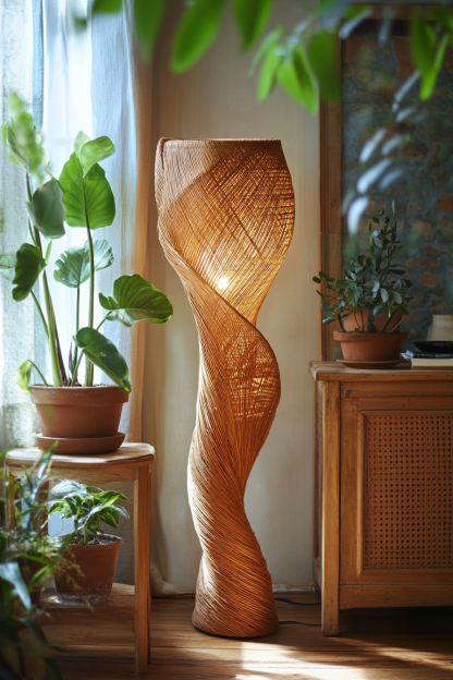 Rattan decorative floor lamp, Zen-inspired tea room, homestay, living room, sofa, bedroom lamp, retro upright rattan floor lamp - Image 10