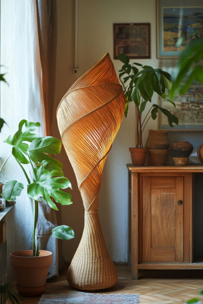Rattan decorative floor lamp, Zen-inspired tea room, homestay, living room, sofa, bedroom lamp, retro upright rattan floor lamp - Image 9