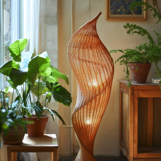 Rattan decorative floor lamp, Zen-inspired tea room, homestay, living room, sofa, bedroom lamp, retro upright rattan floor lamp