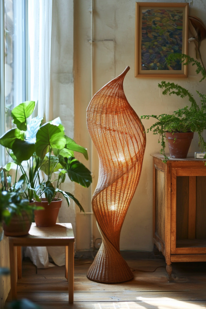 Rattan decorative floor lamp, Zen-inspired tea room, homestay, living room, sofa, bedroom lamp, retro upright rattan floor lamp
