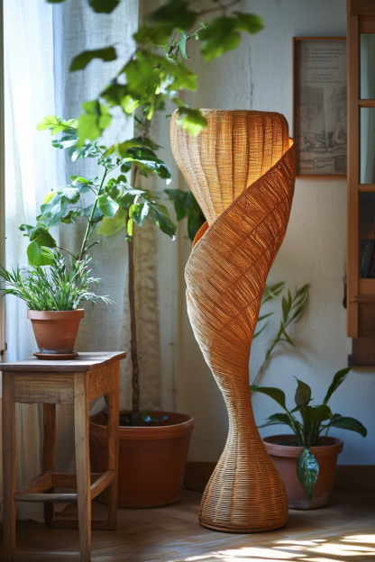 Wabi-sabi style floor lamp, Southeast Asian living room, bedroom, homestay study, tea room, Zen hotel, rattan Japanese-style floor lamp - Image 10