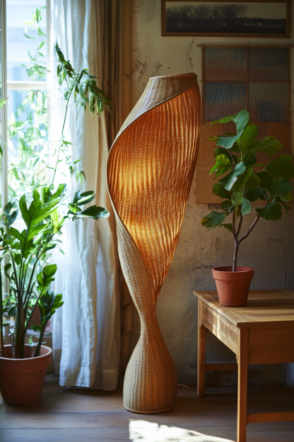 Wabi-sabi style floor lamp, Southeast Asian living room, bedroom, homestay study, tea room, Zen hotel, rattan Japanese-style floor lamp - Image 9