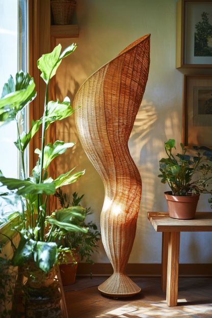 Wabi-sabi style floor lamp, Southeast Asian living room, bedroom, homestay study, tea room, Zen hotel, rattan Japanese-style floor lamp - Image 8