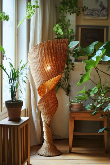 Wabi-sabi style floor lamp, Southeast Asian living room, bedroom, homestay study, tea room, Zen hotel, rattan Japanese-style floor lamp