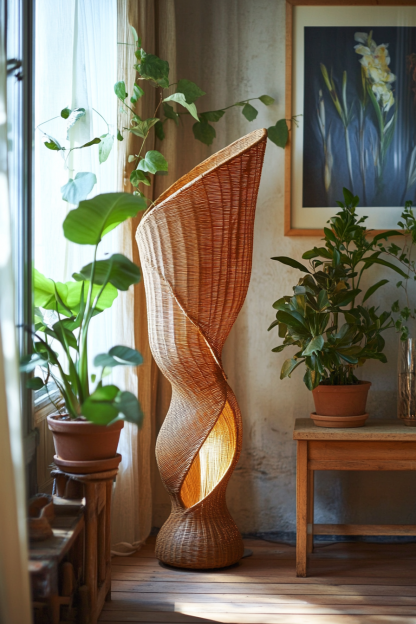 Wabi-sabi style floor lamp, Southeast Asian living room, bedroom, homestay study, tea room, Zen hotel, rattan Japanese-style floor lamp - Image 5
