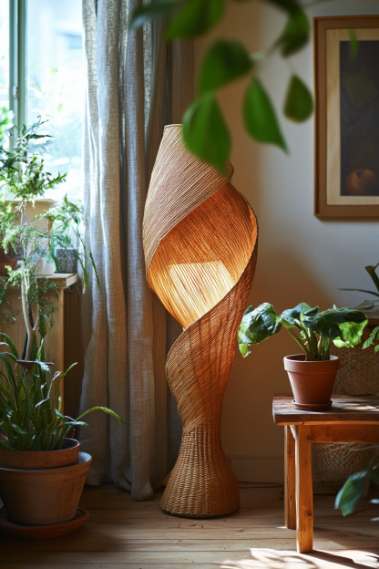 Wabi-sabi style floor lamp, Southeast Asian living room, bedroom, homestay study, tea room, Zen hotel, rattan Japanese-style floor lamp - Image 4